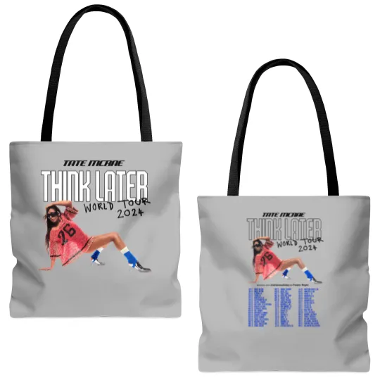 Discover Tate McRae The Think Later World Tour 2024 Tote Bags (AOP)