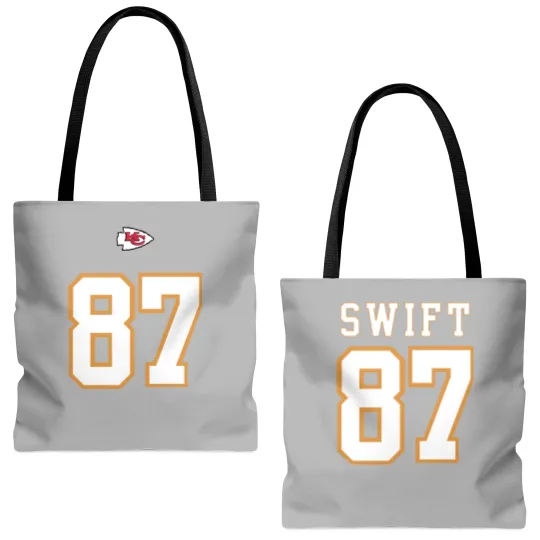 Discover Double Side Swift And Kelce Tote Bags (AOP), Kelce Jersey Tote Bags (AOP), Red Football