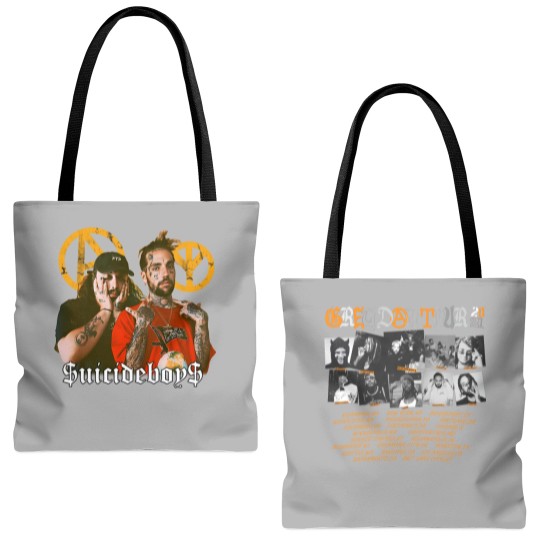 Discover SuicideBoys Tote Bags (AOP) Men's Medium Slim Fit Grey Day 2023 G59 Records Tour Rap Tote Bags (AOP)