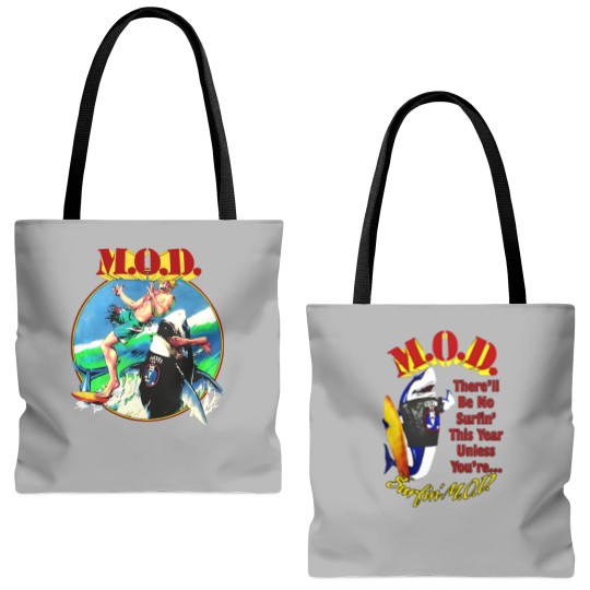 Discover Method of Destruction Surfin M.O.D. Theyll Be No Surfin This Year Shark Tote Bags (AOP)
