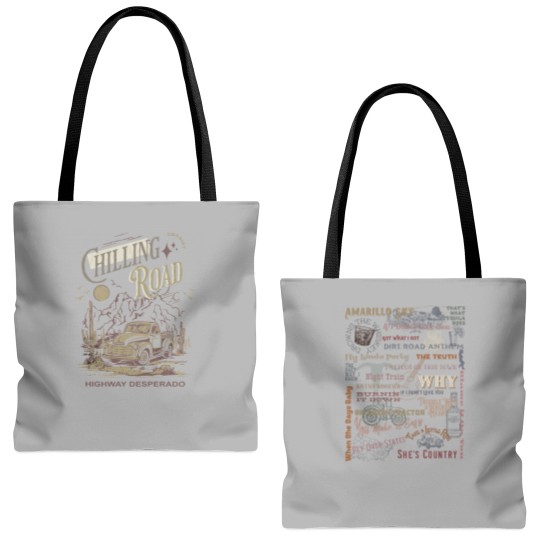 Discover Chillin on a Dirt Road Jason Aldean Two Sided Concert Tracklist Tote Bags (AOP)