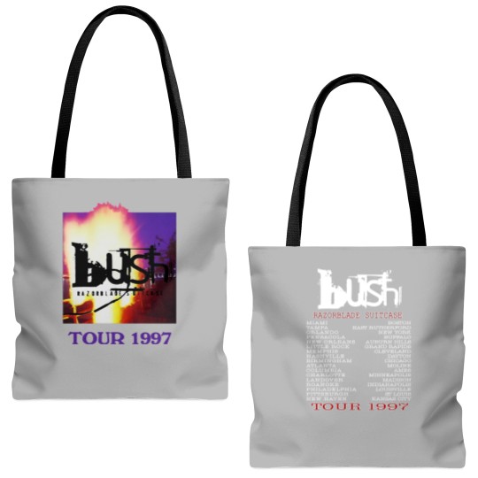 Discover Bush Razorblade Suitcase Tour 1997 Tote Bags (AOP), Bush Band Tote Bags (AOP), Bush Rock Tour 1997 Tote Bags (AOP)