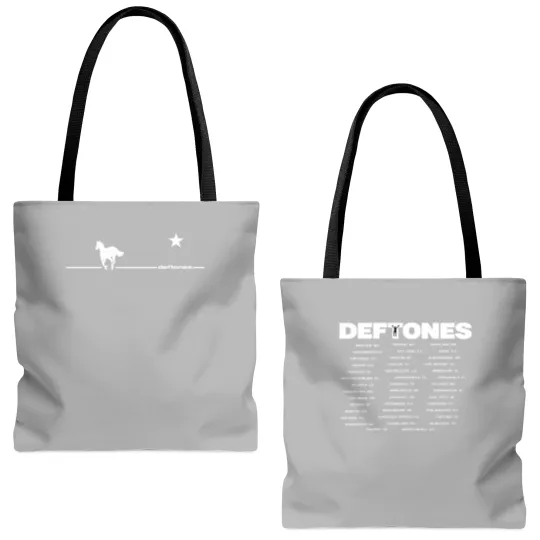 Discover Deftone White Pony Tour Black Tote Bags (AOP)