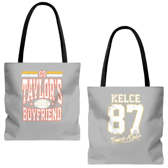 Discover Go Taylors Boyfriend Tote Bags (AOP), Vintage Travis Kelce Tote Bags (AOP)