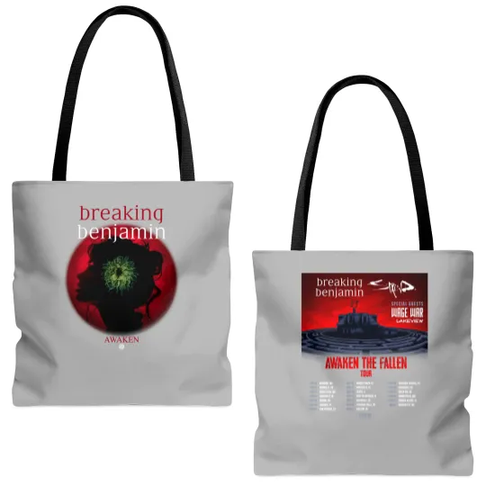Discover Breaking Benjamin 2025 Tour Tote Bags (AOP), Breaking Benjamin Awaken The Fallen Tour Tote Bags (AOP), Breaking Benjamin Fan Tote Bags (AOP), Breaking Benjamin Merch
