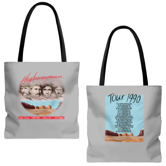 Discover The Highwaymen 1990 Kick Off Concert Tour Tote Bags (AOP), Highwaymen Begin Tour 1990 Tote Bags (AOP)