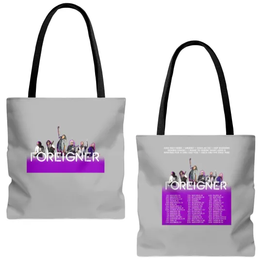 Discover Foreigner Band 2025 Tour Tote Bags (AOP) Black Unisex S-2XL
