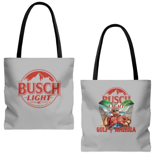 Discover Gulf Of America Beer Tote Bags (AOP) Vintage Trump BuschLight Tote Bags (AOP)