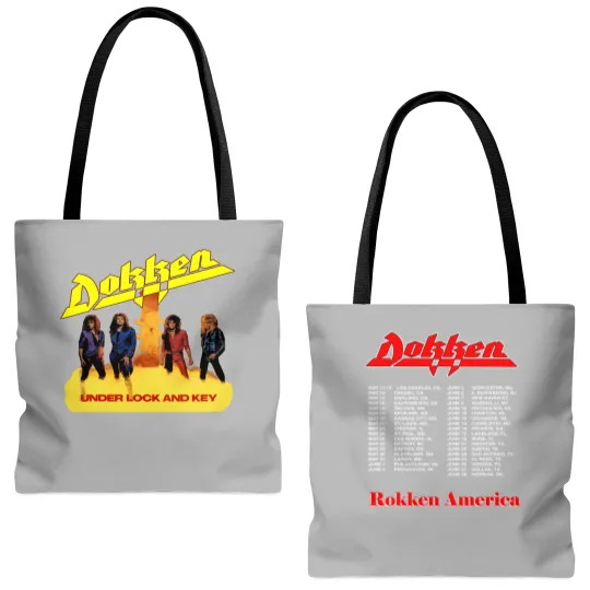 Discover Dokken Tote Bags (AOP), Dokken Under Lock And Key Tour 1985 Unisex Tote Bags (AOP)