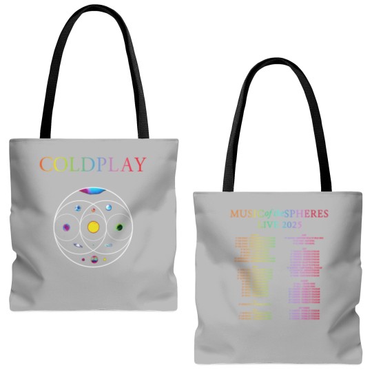 Discover Coldplay Music Of The Spheres Live 2025 Tour Merch Two Sides Unisex Tote Bags (AOP)