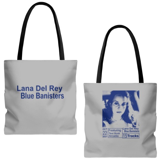 Discover Lana Del Rey Tote Bags (AOP), Lana Del Rey- Blue Banisters Poster Tote Bags (AOP)