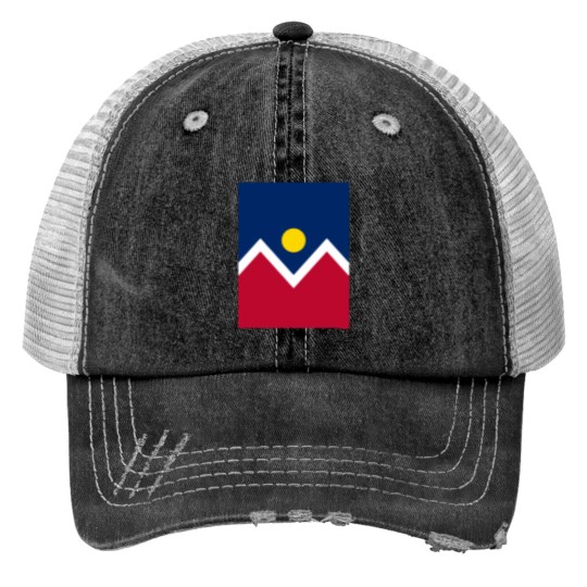 Discover Denver City Flag, Colorado, Blue, Red, White, Yellow Trucker Hats