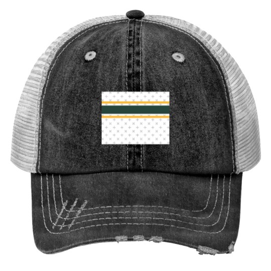 Discover White, Green, &amp Gold Power Stripe Trucker Hats