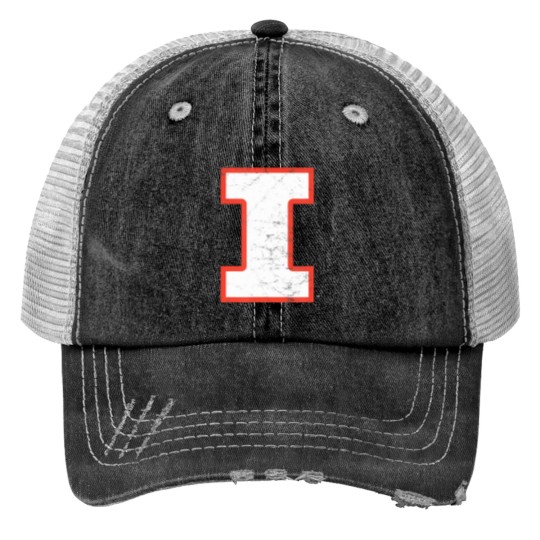 Discover 65 University Of Illinois Fighting Illini Distressed Primary T-Shirt Trucker Hats
