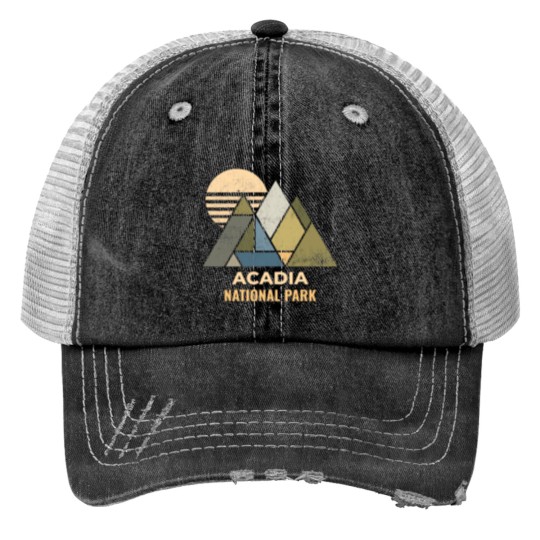 Discover Acadia Maine Distressed Print Trucker Hats