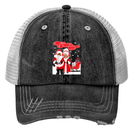 Discover Merry Christmas Santa Claus Mrs Claus African American Trucker Hats