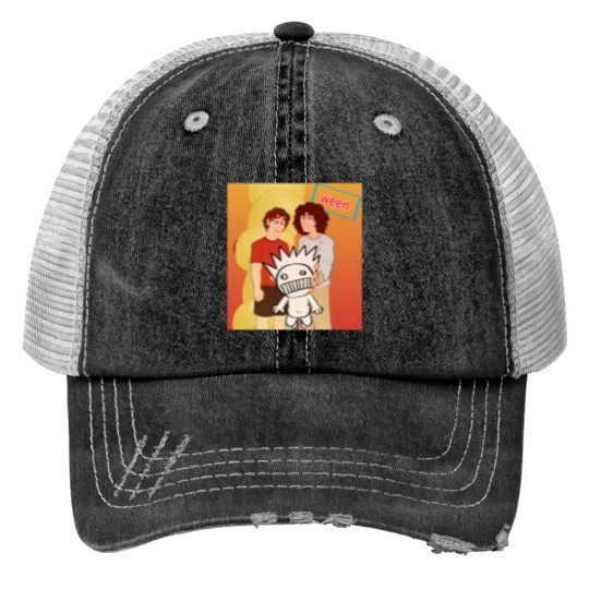 Discover Gene and Dean Ween holding up the Boognish (Pure Guava Background) Trucker Hats