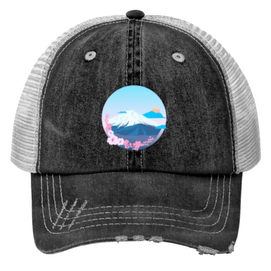 Discover Cherry Blossom and Mountain Fuji Active Trucker Hats