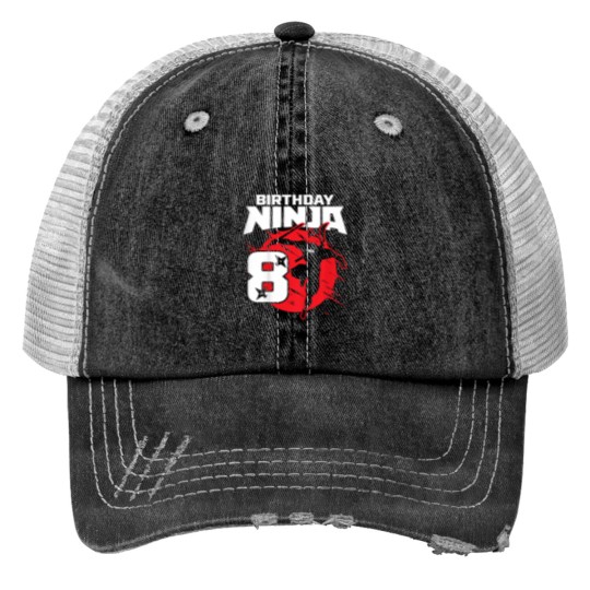 Discover Kids Birthday Ninja 8th Birthday Little Ninja Is 8 Year Old Boys Trucker Hats
