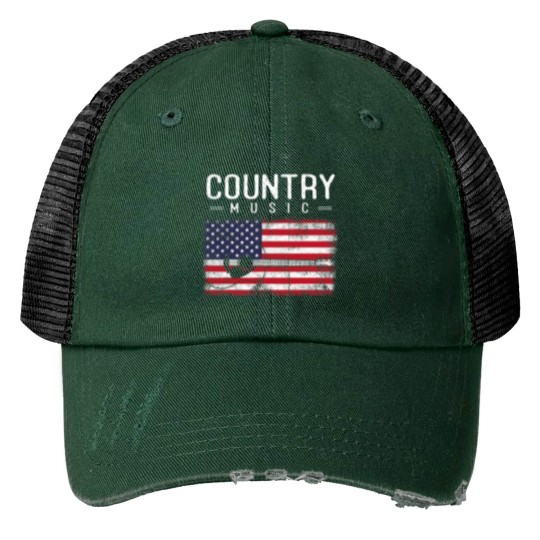 Discover Country Music Vintage Guitar American Flag 21 Trucker Hats