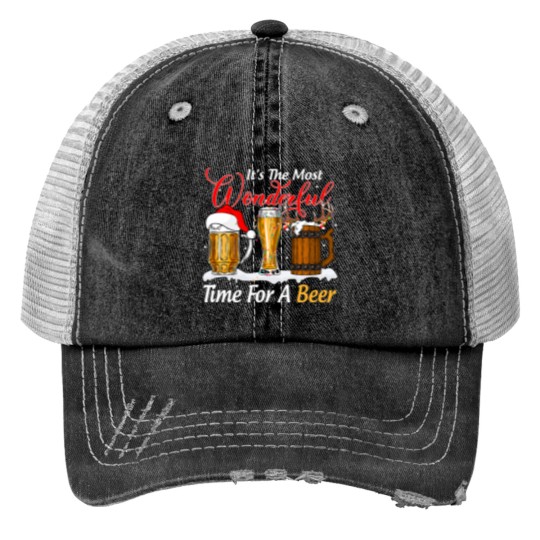 Discover Its The  Wonderful Time For Beer Christmas Drinking Xmas Trucker Hats
