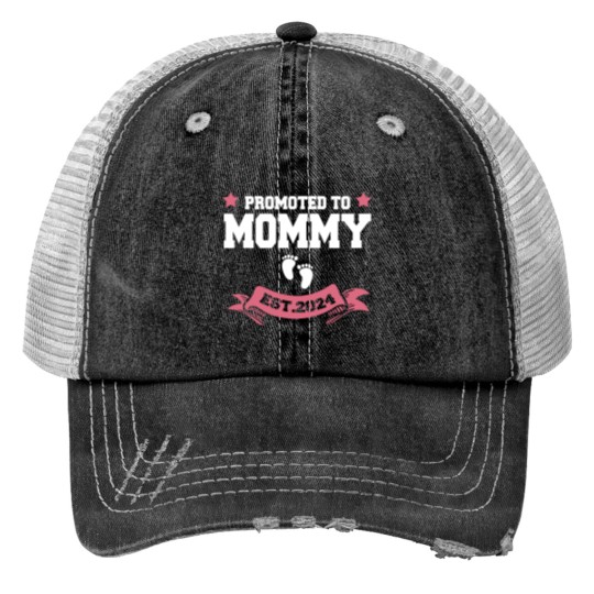 Discover Promoted To Mommy 2024 New Mom Pregnancy Announcement Funny Classic Trucker Hats