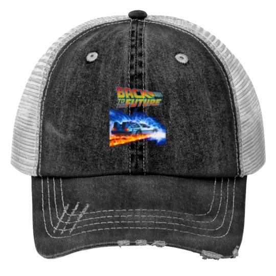 Discover back to the future PNG just DTF halftone black Trucker Hats
