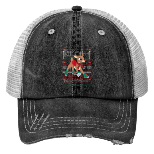 Discover Rudolph The Red Nosed Reindeer Christmas Special Sweater Print Trucker Hats