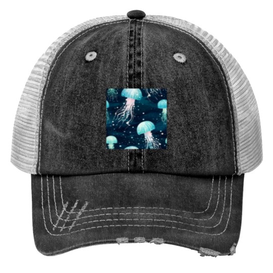 Discover Watercolor Jellyfish Seamless Patterns Trucker Hats