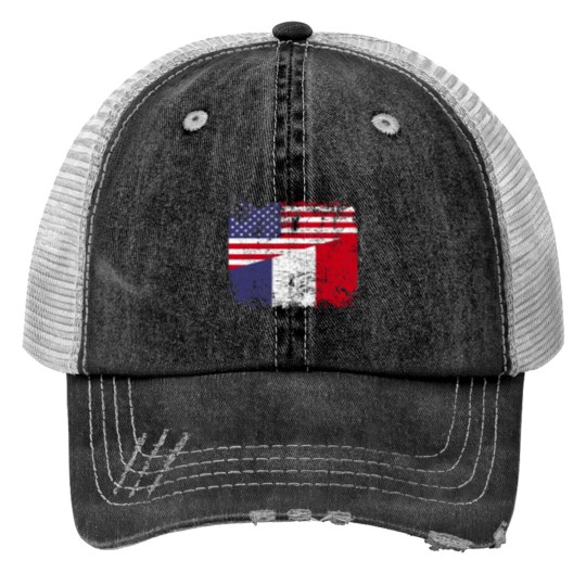 Discover FRENCH ROOTS Half American Flag USA FRANCE FLAG Trucker Hats