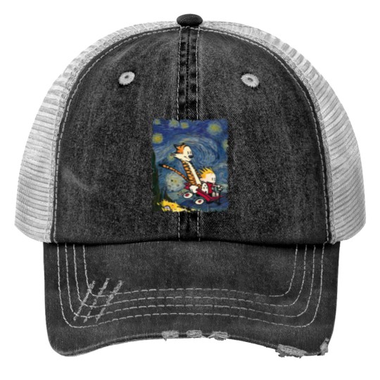 Discover Calvin and Hobbes Graphic Stary Night 1 Trucker Hats