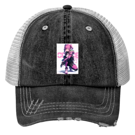 Discover Cute anime manga japanese girl pink hair urban cyberpunkss style Trucker Hats