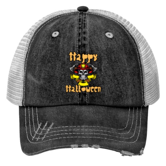 Discover Happy Halloween Fireman Trucker Hats