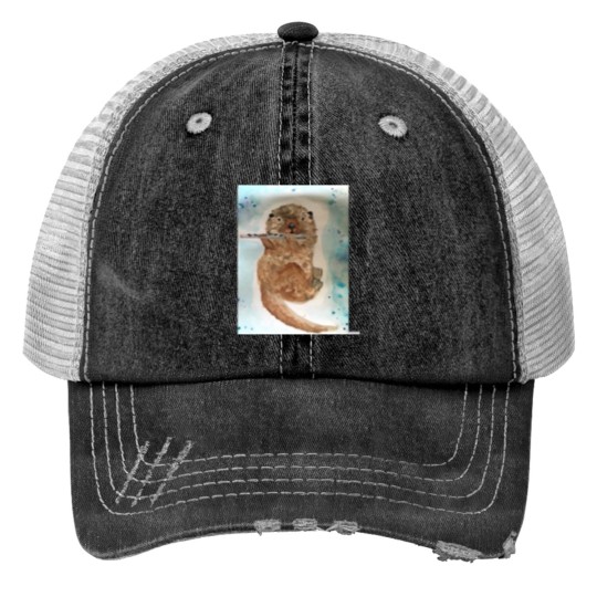 Discover Watercolor Otter Playing the Flute Trucker Hats