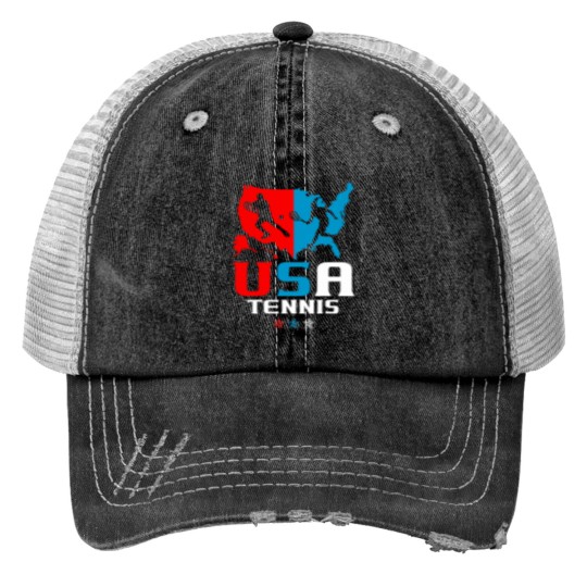 Discover USA Tennis Independence Day American Flag Racket Sports Trucker Hats