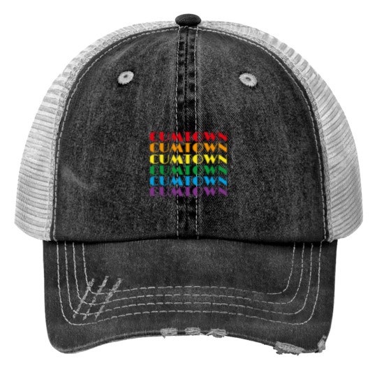 Discover Cum Town in Rainbow Colors Trucker Hats