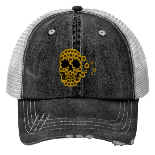 Discover Sunflower Skull Lazy Halloween Costume Cute skeletonss Trucker Hats