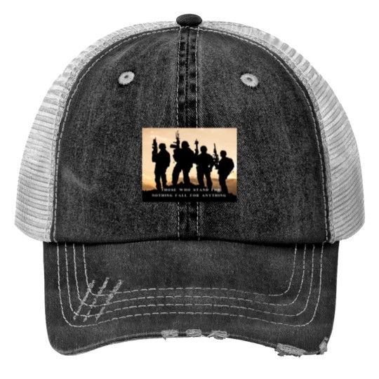 Discover Military Quote Graphic Trucker Hats