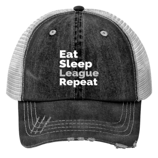 Discover Eat Sleep League Repeat Trucker Hats