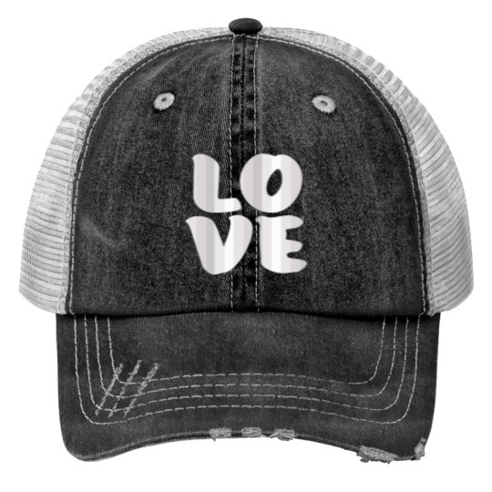 Discover Letters spelling LOVE with colorful stripes Trucker Hats