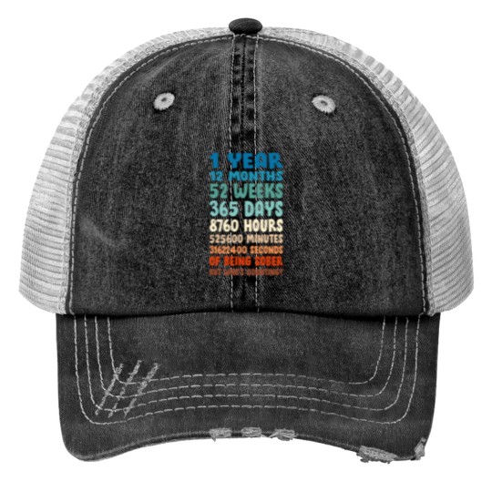 Discover One Year Sober Birthday AA NA Sobriety Trucker Hats