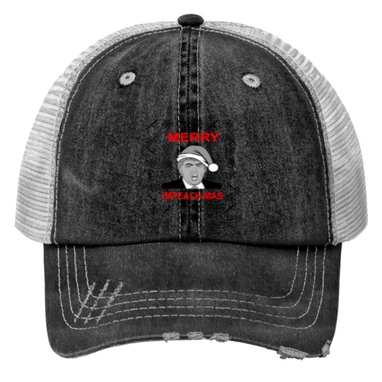 Discover FUNNY CHRISTMAS SWEATER MERRY IMPEACHMAS SWEATER Donald Trump Essential Trucker Hats