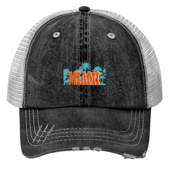 Discover MIAMI ORANGE Turquoisess PALM TREES Trucker Hats