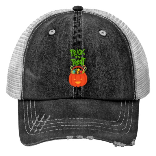 Discover Trick or Treat Pumpkin Halloween Essential Trucker Hats