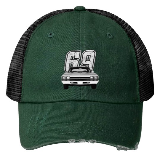 Discover 1969 Chevelle Front Grill View Silhouette Trucker Hats