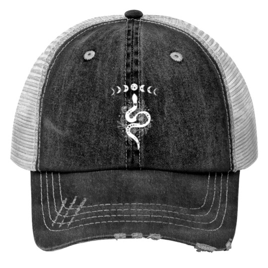 Discover Celestial Snake, Mystical Lunar Snake, Celestial Mystical Floral Moon Snake Trucker Hats
