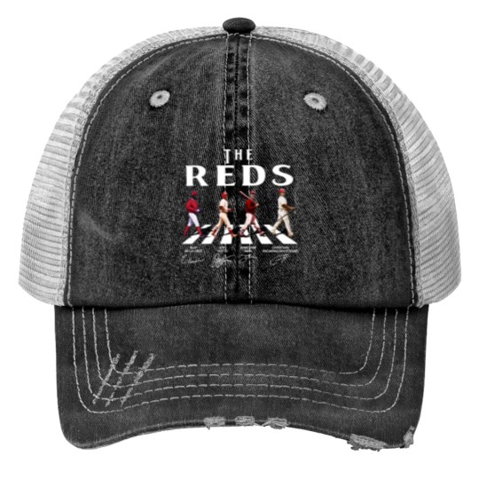 Discover Reds Walking Abbey Road Signatures Baseball Trucker Hats, Elly De La Cruz, Votto, Jonathan India