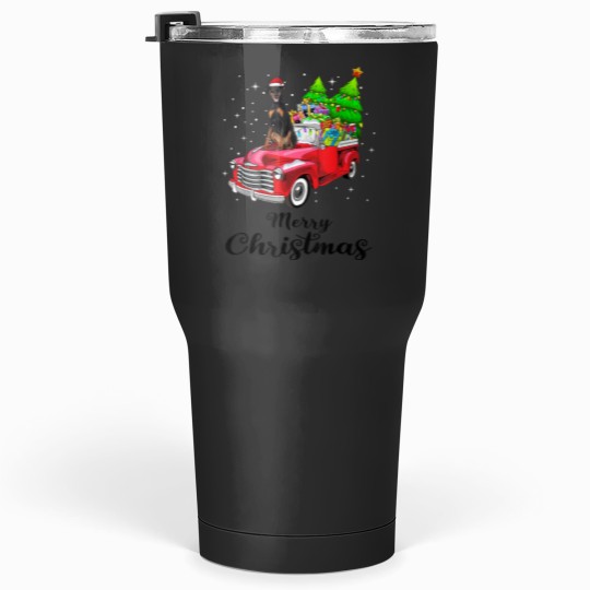 Discover Doberman Pinscher Ride Red Truck Christmas Pajama Tumblers 30 oz