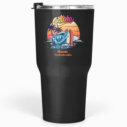 Discover Aloha, Hawaii, paradise for surfers,cool graphic with hawaiian "shaka" gesture Tumblers 30 oz