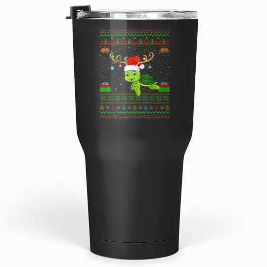 Discover Reindeer Santa Hat Matching Ugly Sea Turtle Christmas Tumblers 30 oz